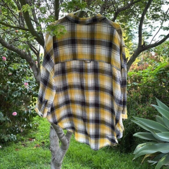 Anthropologie (XS/S) Maeve Checkered All Day Wear Yellow & Black Oversized Shirt - Picture 3 of 8